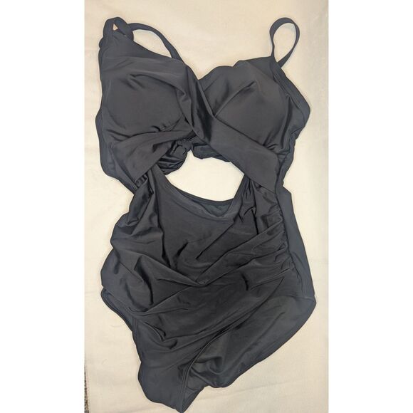 👙 NWT Eomenie Tummy Control Cutout High Waisted Wrap Tie Back 1PC Swimsuit L - Picture 6 of 8